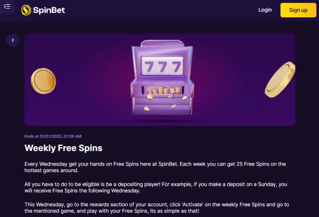 Spin Bet Bonus with Weekly Free Spins