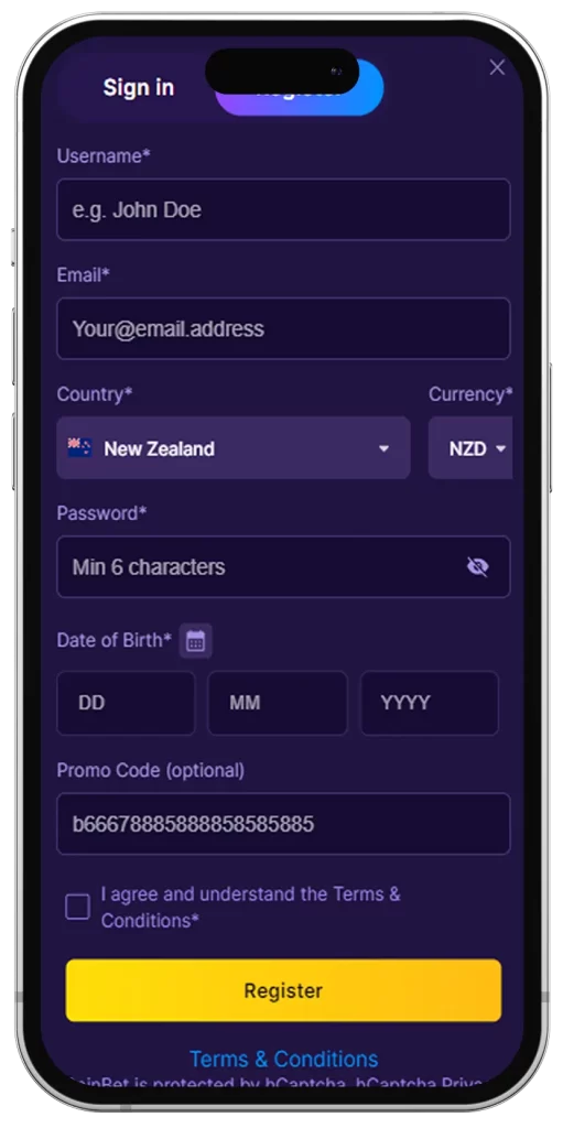 Registration on Mobile App