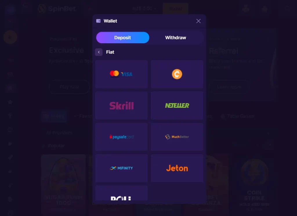 SpinBet Payment Methods